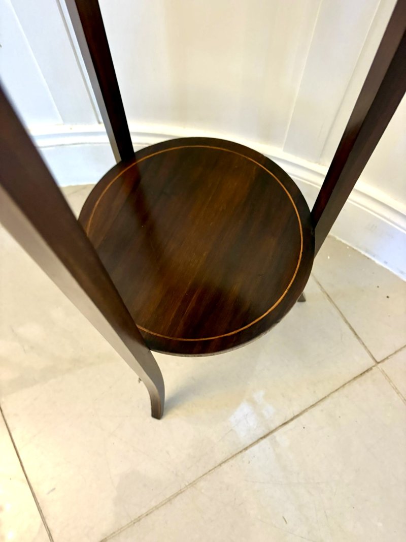 Antique Edwardian Mahogany & Satinwood Inlaid Jardinière Stand